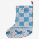 Blaue Schachbrettpferde Kleiner Weihnachtsstrumpf (Rückseite)