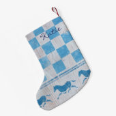 Blaue Schachbrettpferde Kleiner Weihnachtsstrumpf (Rückseite (Hängend))