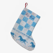 Blaue Schachbrettpferde Kleiner Weihnachtsstrumpf (Vorderansicht (hängend))