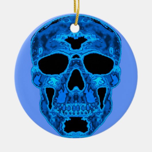 Blaue Schädel-Horror-Maske Keramikornament (Vorne)