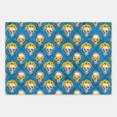 Blaue Schädel und Sonnenblumen, Design 5 Geschenkpapier Set (Vorderseite 3)