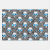Blaue Schädel und Sonnenblumen, Design 5 Geschenkpapier Set (Vorderseite)