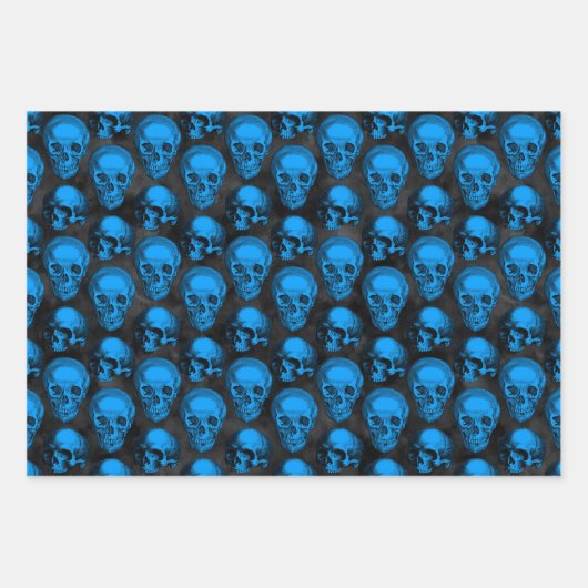 Blaue Schädel und Sonnenblumen, Design 6 Geschenkpapier Set (Vorderseite)