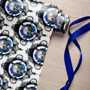 BLAUE SCHÄDEL VINTAGE UNHEIMLICHE WEIHNACHTEN GESCHENKPAPIER