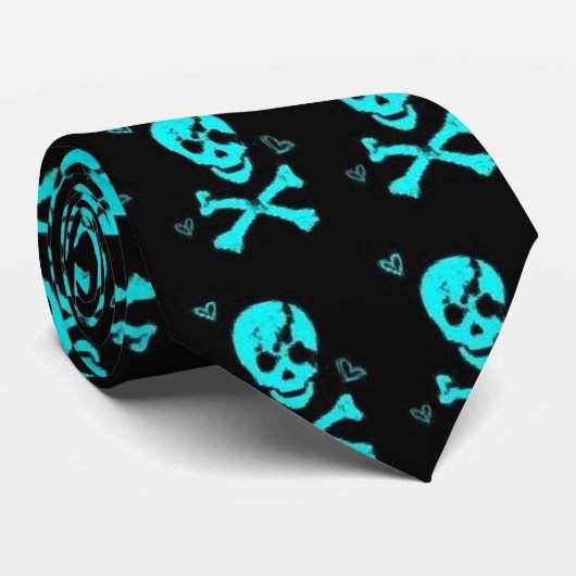 blaue Schädelherz-Krawatte Krawatte (Gerollt)