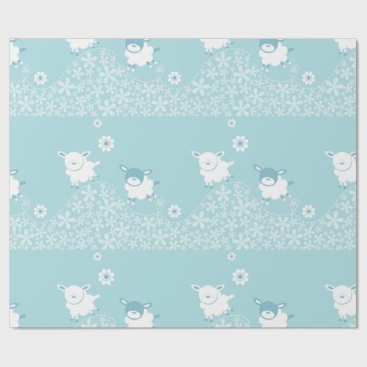 blaue Schaf-Babydusche Geschenkpapier (Flach)