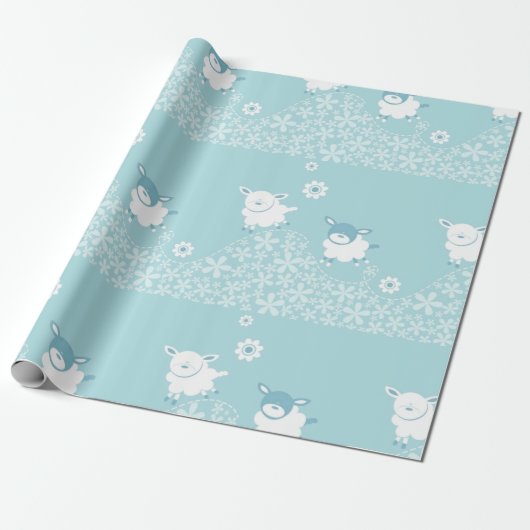 blaue Schaf-Babydusche Geschenkpapier (Ungerollt)