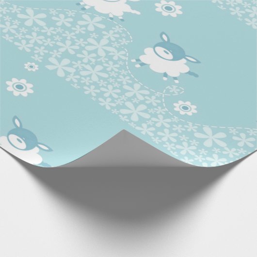 blaue Schaf-Babydusche Geschenkpapier (Ecke)