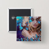 BLAUE SCHALTFLÄCHE IN AQUAMARINEN GRÜNEN GOLD-GLIT BUTTON (Vorne & Hinten)