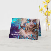 BLAUE SCHALTFLÄCHE IN AQUAMARINEN GRÜNEN GOLD-GLIT KARTE (Gelbe Blume)