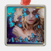 BLAUE SCHALTFLÄCHE IN AQUAMARINEN GRÜNEN GOLD-GLIT ORNAMENT AUS METALL (Vorne)