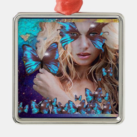 BLAUE SCHALTFLÄCHE IN AQUAMARINEN GRÜNEN GOLD-GLIT ORNAMENT AUS METALL (Vorne)