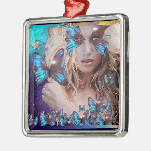 BLAUE SCHALTFLÄCHE IN AQUAMARINEN GRÜNEN GOLD-GLIT ORNAMENT AUS METALL (Links)