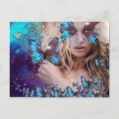 BLAUE SCHALTFLÄCHE IN AQUAMARINEN GRÜNEN GOLD-GLIT POSTKARTE (Vorderseite)