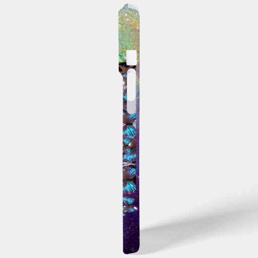 BLAUE SCHALTFLEUNDLICHKEIT MIT GRÜNEN GOLD-GLITZER Case-Mate iPhone HÜLLE (Rückseite / Links)