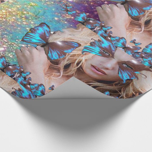 BLAUE SCHALTFLEUNDLICHKEIT MIT GRÜNEN GOLD-GLITZER GESCHENKPAPIER (Ecke)