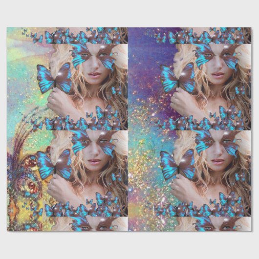 BLAUE SCHALTFLEUNDLICHKEIT MIT GRÜNEN GOLD-GLITZER GESCHENKPAPIER (Flach)