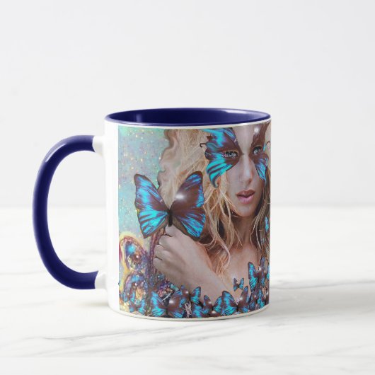 BLAUE SCHALTFLEUNDLICHKEIT MIT GRÜNEN GOLD-GLITZER TASSE (Links)