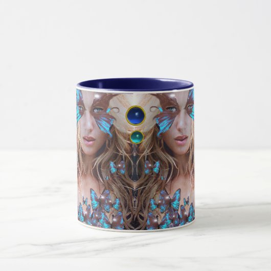 BLAUE SCHALTFLEUNDLICHKEIT MIT GRÜNEN GOLD-GLITZER TASSE (Zentrum)