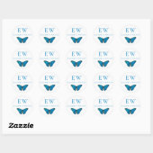 BLAUE SCHALTFLY RUNDE INDIVIDUELLE NAME STICKER (Blatt)