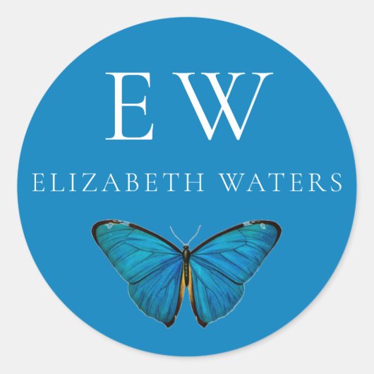 BLAUE SCHALTFLY RUNDE INDIVIDUELLE NAME STICKER (Vorderseite)