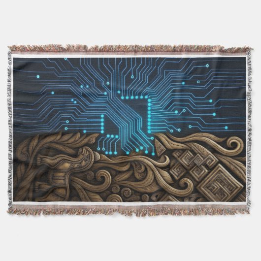 Blaue Schaltung auf tribalem Holz Decke (Vorderseite)