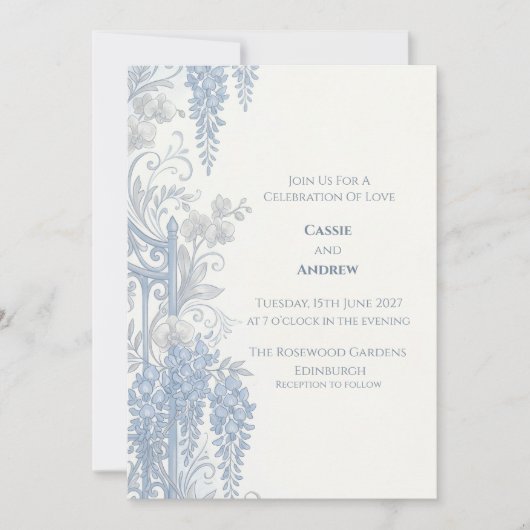 Blaue Schamrosetten-Schleifen-Tauben-Hochzeitseinl Einladung (Vorderseite)