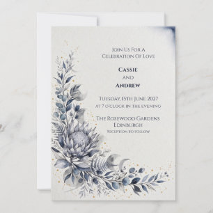 Blaue Schamrosettenband-Bogen-Tauben-Hochzeitseinl Einladung