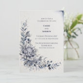 Blaue Schamrosettenband-Bogen-Tauben-Hochzeitseinl Einladung (Stehend Vorderseite)
