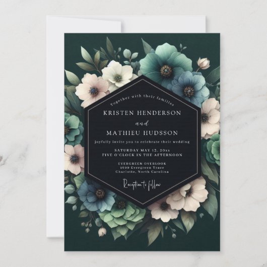 Blaue Schatten-Anemonen-Hochzeit Einladung (Vorderseite)