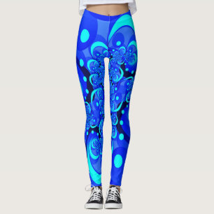 Blaue Schattierungen Moderne Abstrakte Fraktal-Kun Leggings