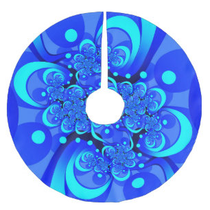 Blaue Schattierungen Moderne Abstrakte Fraktal-Kun Polyester Weihnachtsbaumdecke