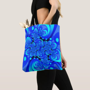 Blaue Schattierungen Moderne Abstrakte Fraktal-Kun Tasche