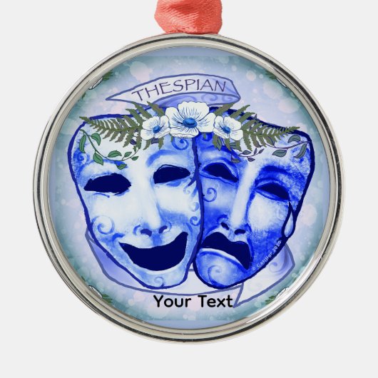 Blaue Schauspielermasken Ornament Aus Metall (Vorne)