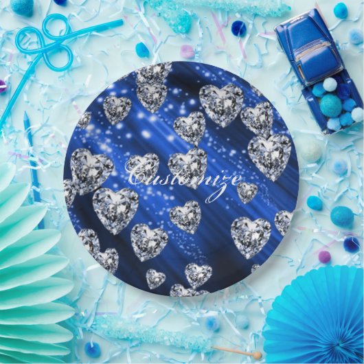 Blaue Schein-Diamant-Herz-Servietten Pappteller (Party)