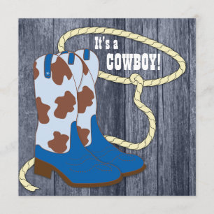 Blaue Scheune Holz Cowboy-Baby-Party Einladung
