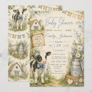 Blaue Scheune Kuh Baby Shower Einladung