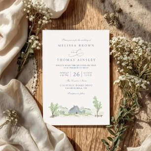 Blaue Scheune Land Rustikale QR-Code-Hochzeit Einladung