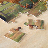 Blaue Scheune Traktor Pferd Farm Berg Szene Puzzle (Seite)