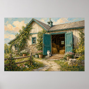 Blaue Scheunen-Katzen-Wandkunst Poster