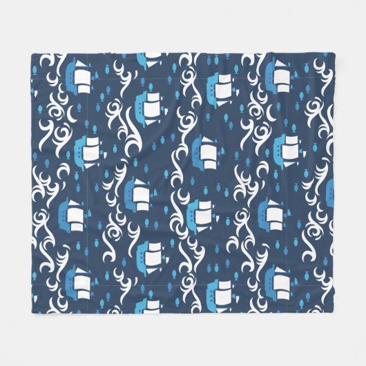 Blaue Schifffahrt im Muster II Fleecedecke (Vorderseite (Horizontal))