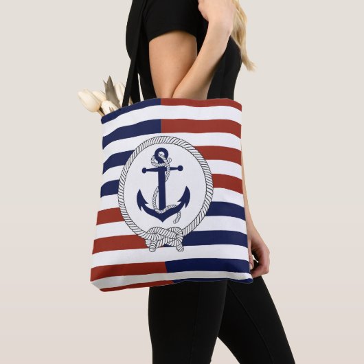 Blaue Schiffsanker, Marine, roter Streifen Tasche (Von Nahem)