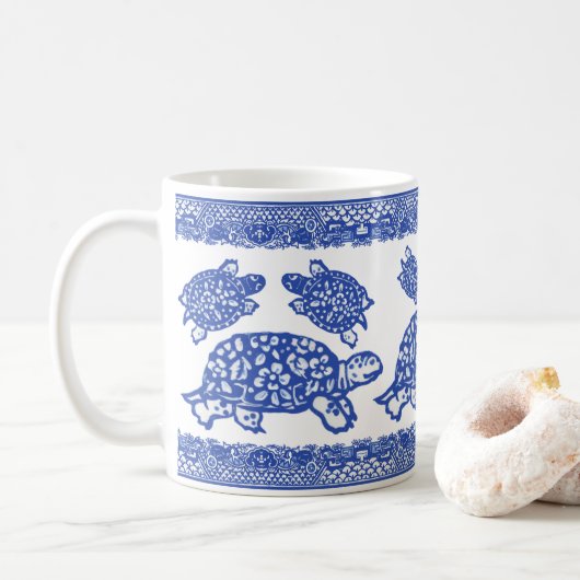 Blaue Schildkröte Tortoise Niedlich Whimsisches Ti Kaffeetasse (Mit Donut)