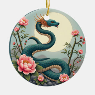 Blaue Schlange Lotosblume Keramik Ornament