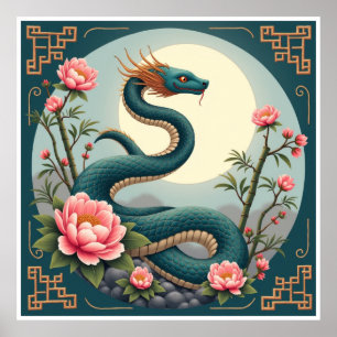 Blaue Schlange Lotosblume Poster