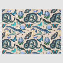 Blaue Schlangen Vögel und Schmetterlingszenen