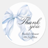 Blaue Schleife Baby Shower Dankeschön, Geschenkanh Runder Aufkleber (Vorderseite)