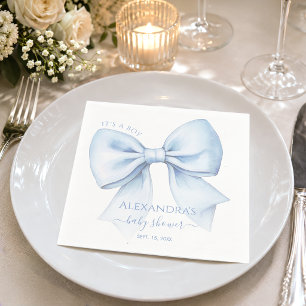 Blaue Schleife Baby Shower Es ist ein Junge Wasser Serviette