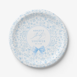Blaue Schleife Chinoiserie Wildblumen-Baby-Shower  Pappteller