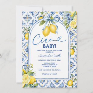 Blaue Schleife Ciao Bambino Zitrone Citrus Baby Sh Einladung